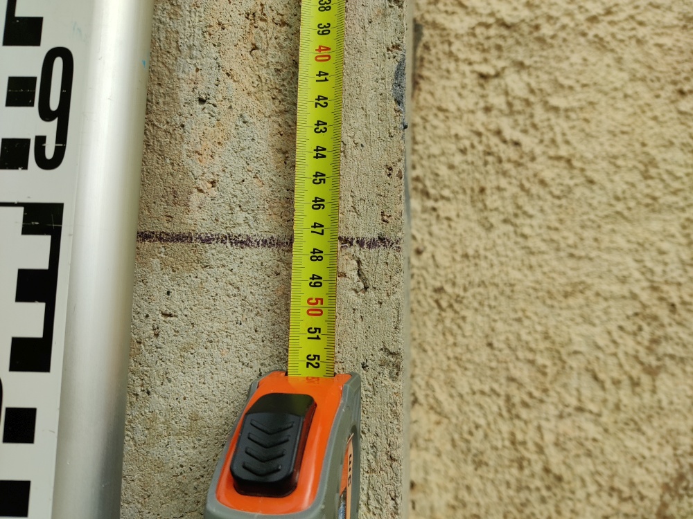 Marque sur la culée - 35cm sous repère de 1996